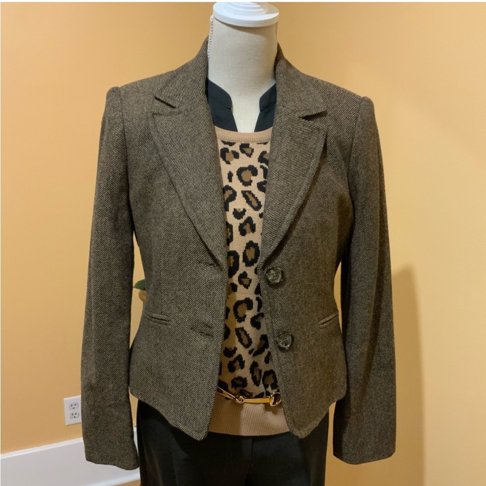 JACOB Wool Herringbone Tweed Fitted Blazer Jacket Size 11/12
